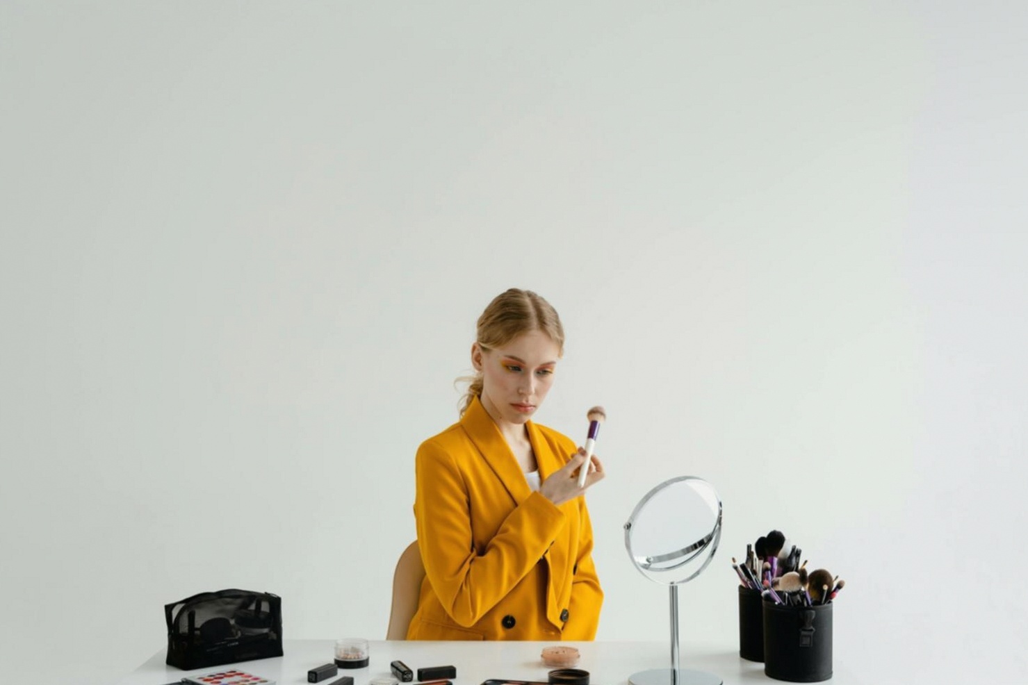 Makeup technique demonstration — eye placement exercise